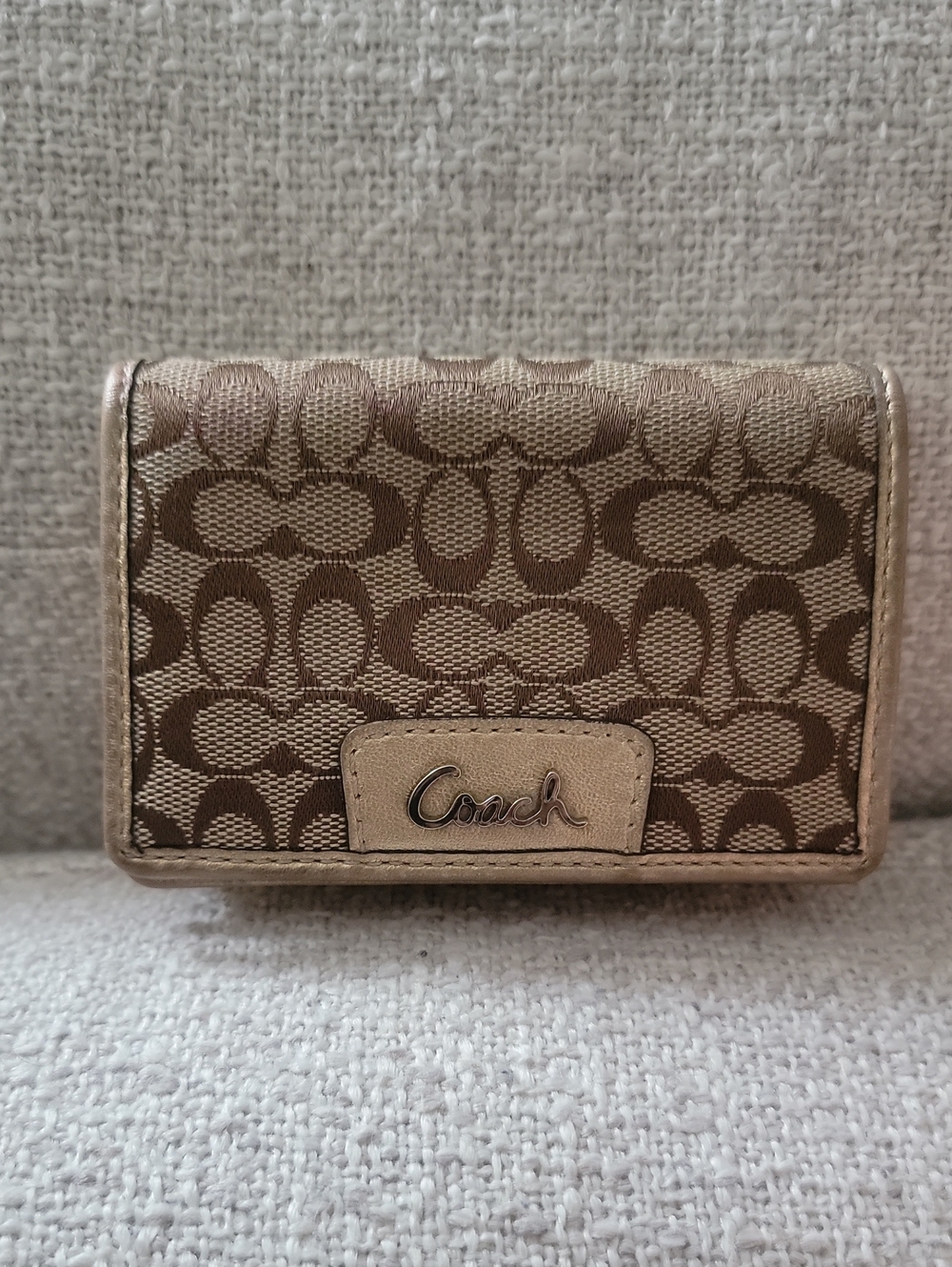Vintage Coach Small Signature Trifold Wallet in Brown and Tan